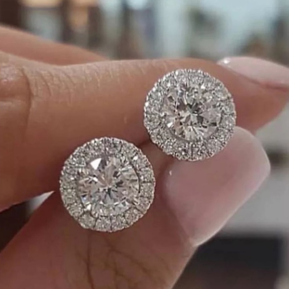 NEW STERLING SILVER DIAMOND EARRINGS